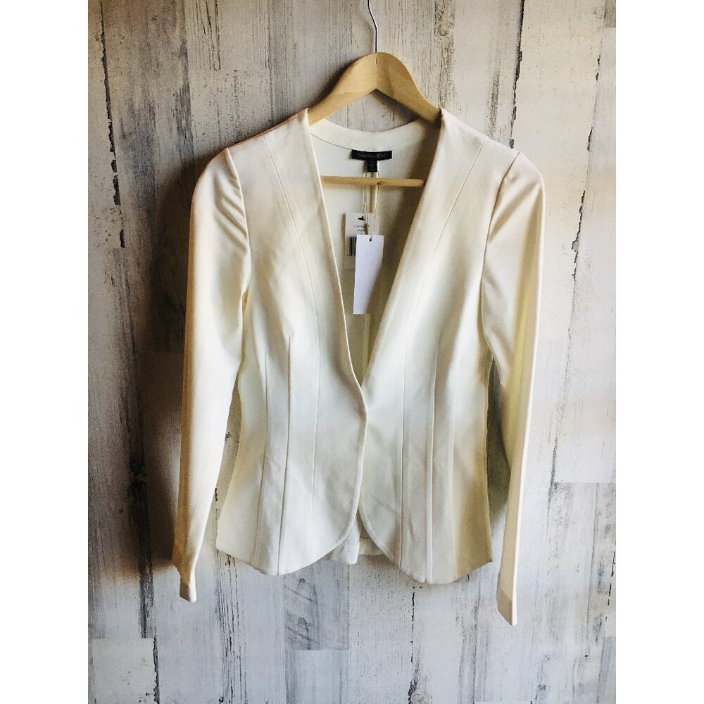 NWT Capsule 121 Knit Blazer Jacket S Cream Seamed Fitted One Button V-Neck